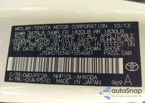 2013 Toyota Prius C Three z USA, uszkodzony, nr VIN JTDKDTB34D1554681